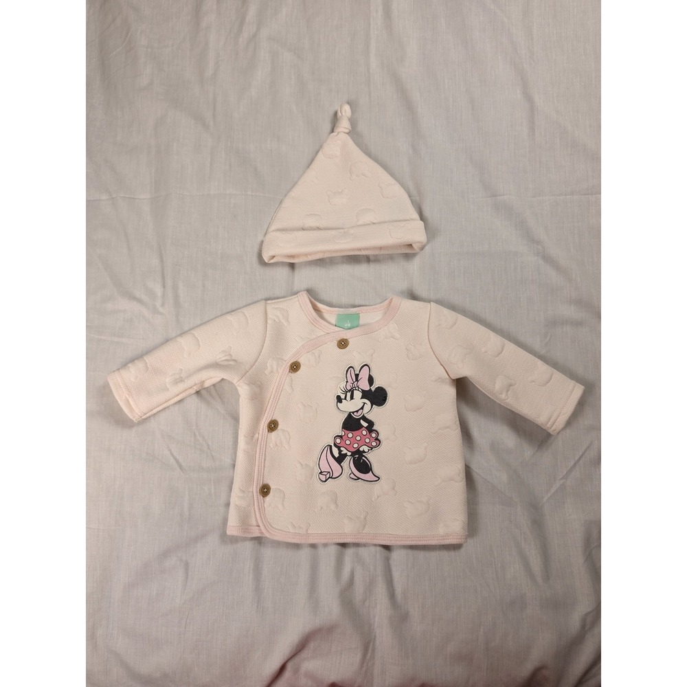 Disney Baby Minnie Mouse Jacket Hat Set Baby Girls 0-3 Months Pink Knit